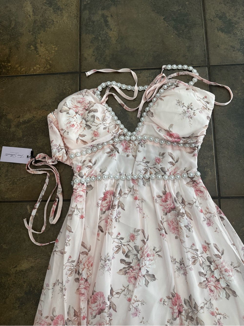 Beaded Floral Pink Formal Dress with Sweetheart Bodice
